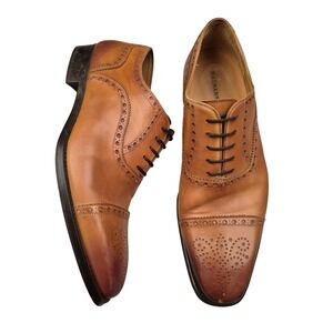 Magnanni Mens Cognac Leather Brogue Cap Toe Oxford Dress Shoes 19399 Size 9.5 M